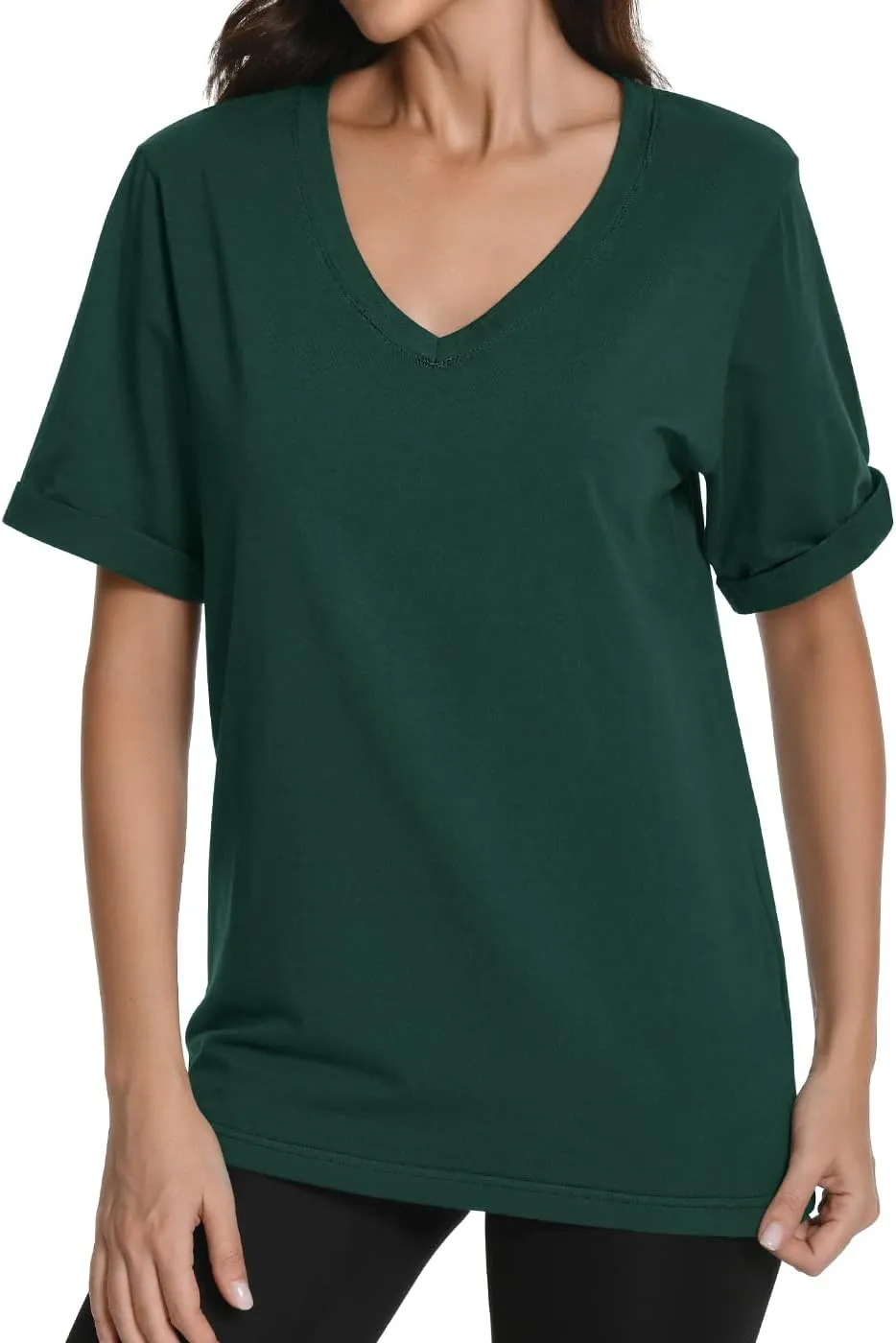 Auriviz Womens Summer Cotton Tops Basic Short Sleeve Shirts Casual V Neck T Shirt Comfy Trendy Tees