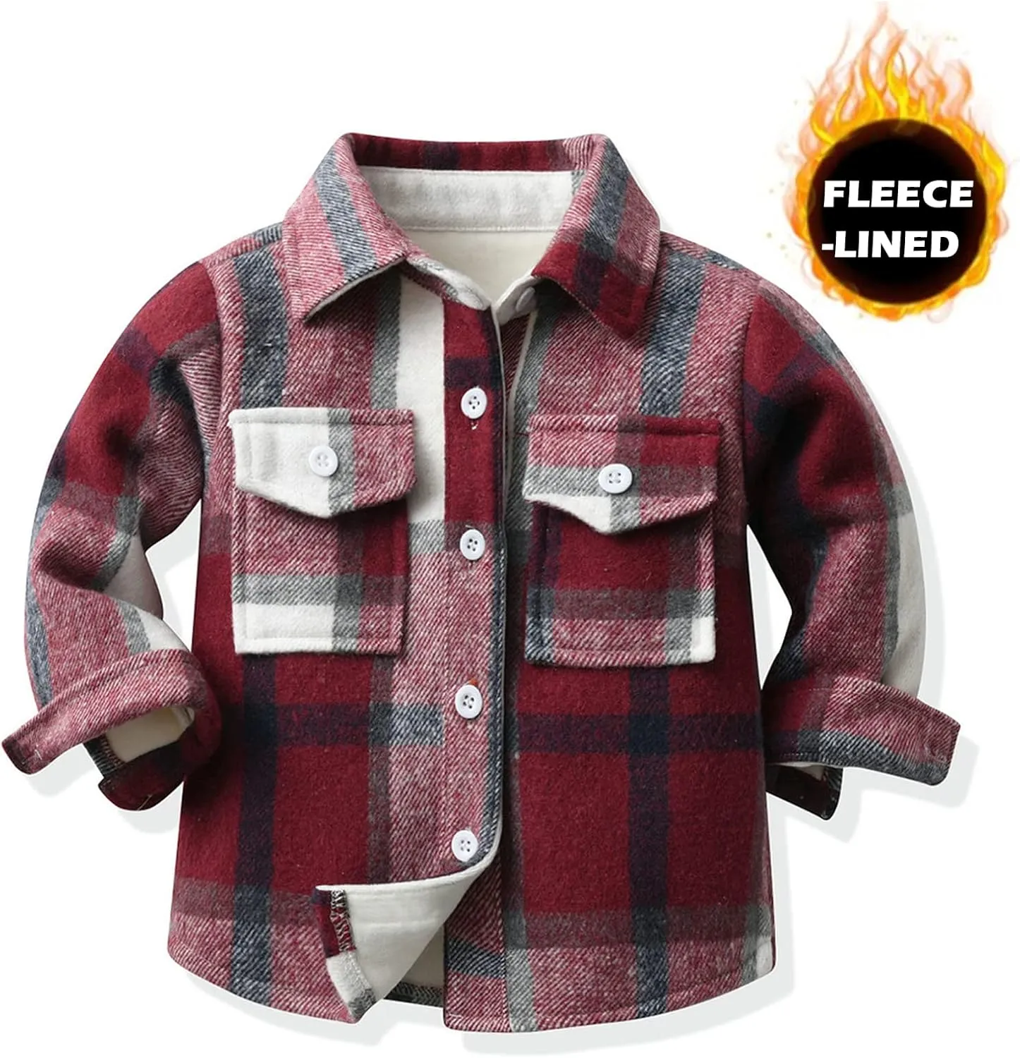 Baby Boys Kids Long Sleeve Button Down Plaid Shirts Fall Winter Flannel Shacket Jackets Tartan Tops