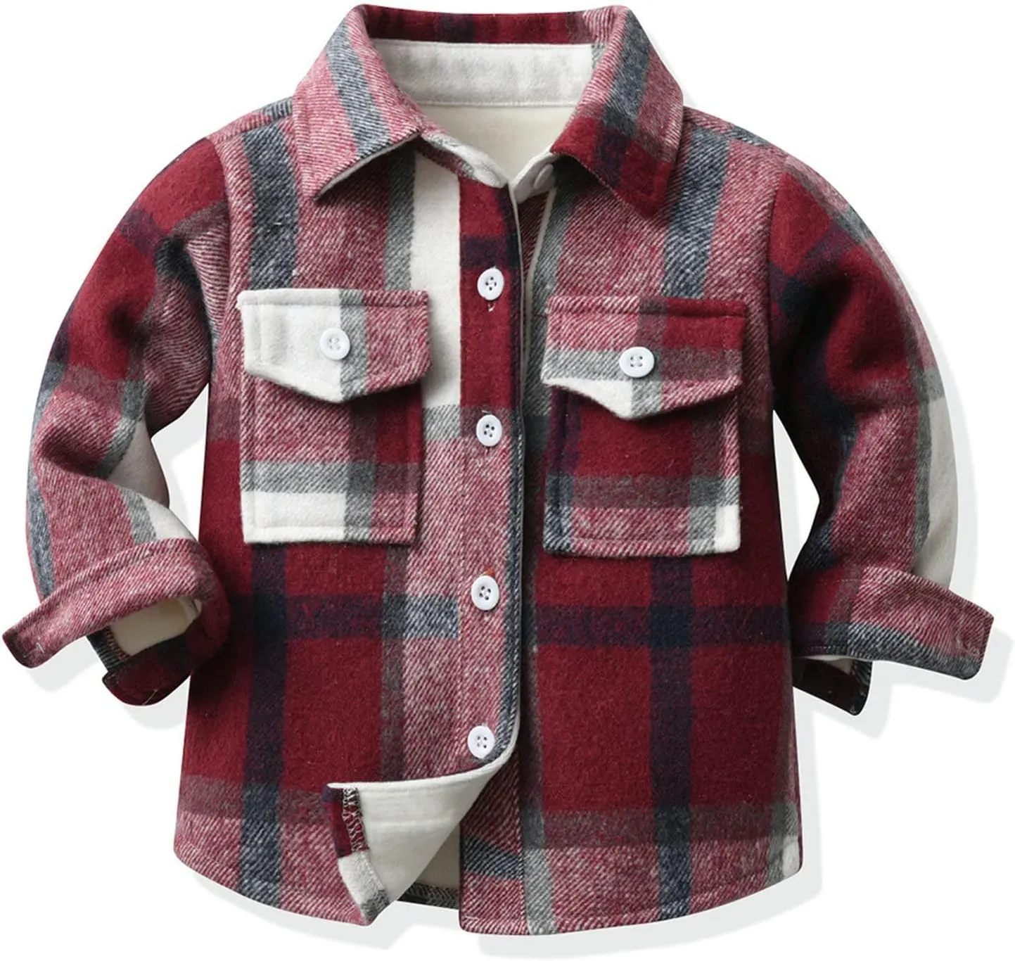 Baby Boys Kids Long Sleeve Button Down Plaid Shirts Fall Winter Flannel Shacket Jackets Tartan Tops