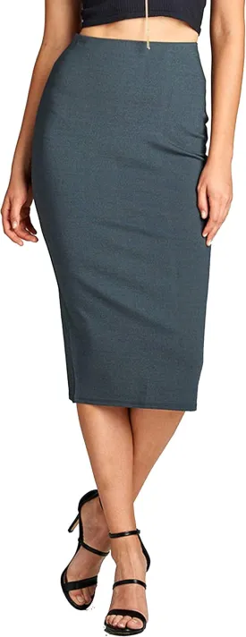 Basic Plain Long Body Con Pencil Skirt with Slit on The Back