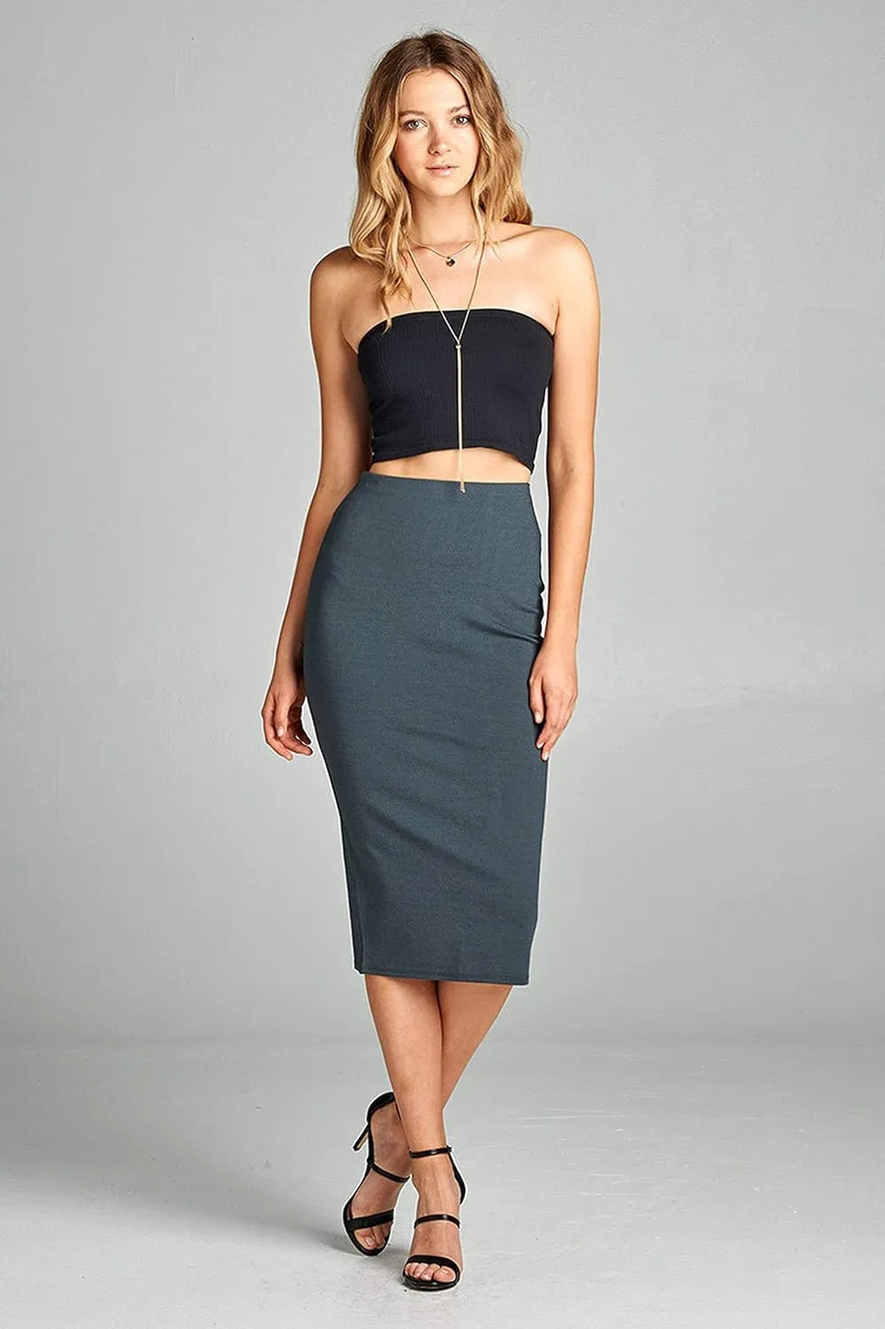 Basic Plain Long Body Con Pencil Skirt with Slit on The Back