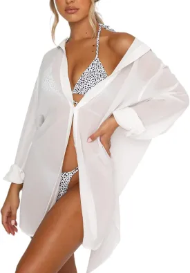 Beach Coverup for Women, Swimsuit Coverup Long Sleeve, Linen Bikini Cover Up Shirt, Bathing Suit Cover Ups for Pool