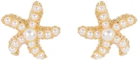Beach Earrings for Women Tiny Colorful Starfish Seashell Faux Pearl Stud Earrings Rhinestone Wedding Bridesmaid Summer Beach Jewelry Gift