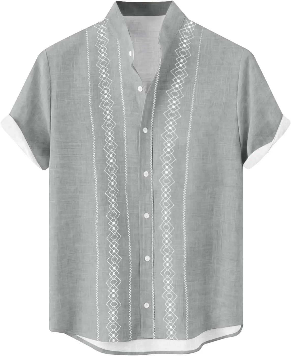 Beach Top for Men Geometric Patterns Stripe Summer Short Sleeve Shirt Camp Cuban Guayabera Button Down Shirt