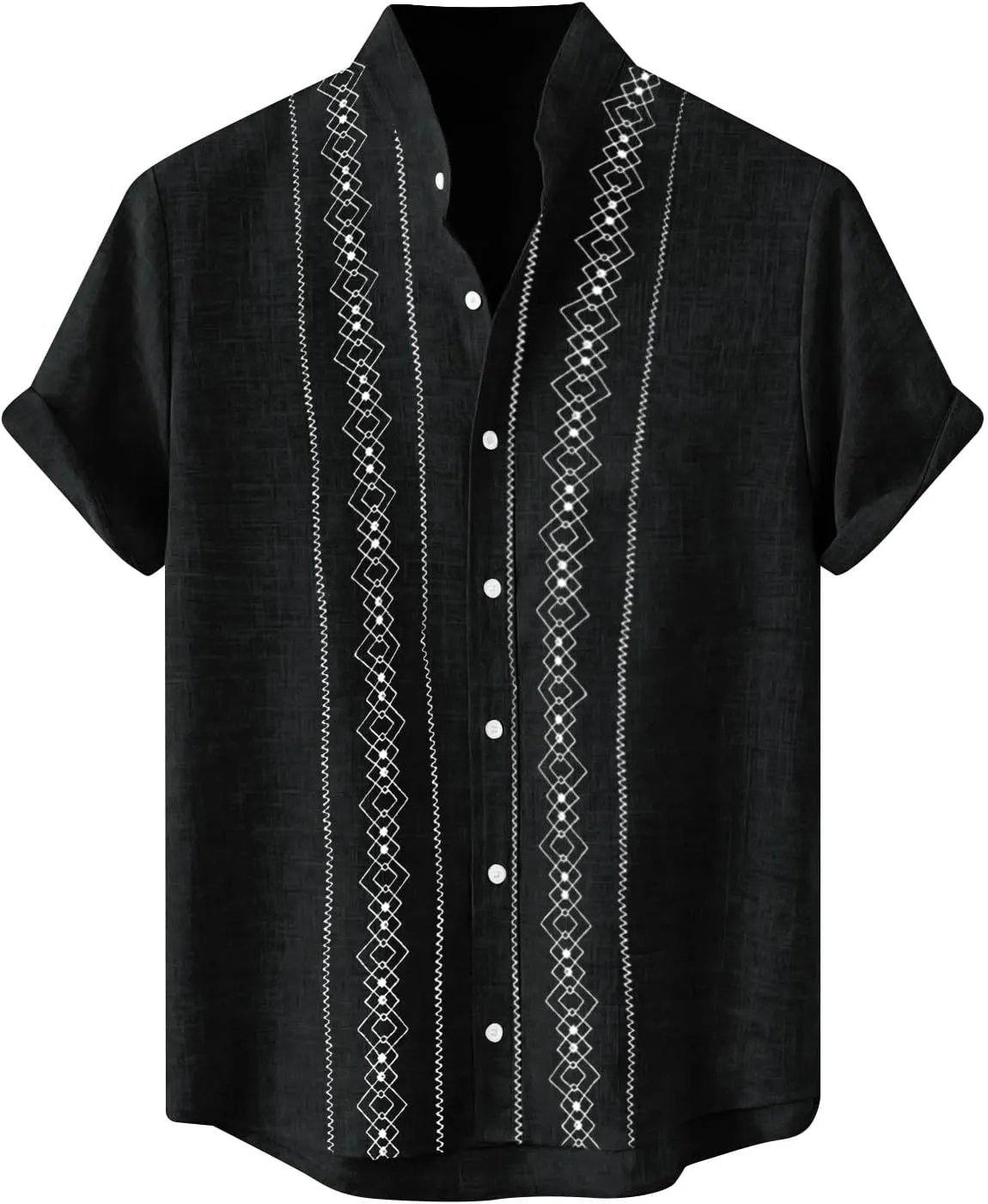 Beach Top for Men Geometric Patterns Stripe Summer Short Sleeve Shirt Camp Cuban Guayabera Button Down Shirt
