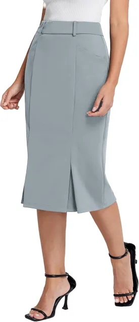 Belle Poque Women Pencil Skirt High Waisted Midi Pencil Skirt with Pockets
