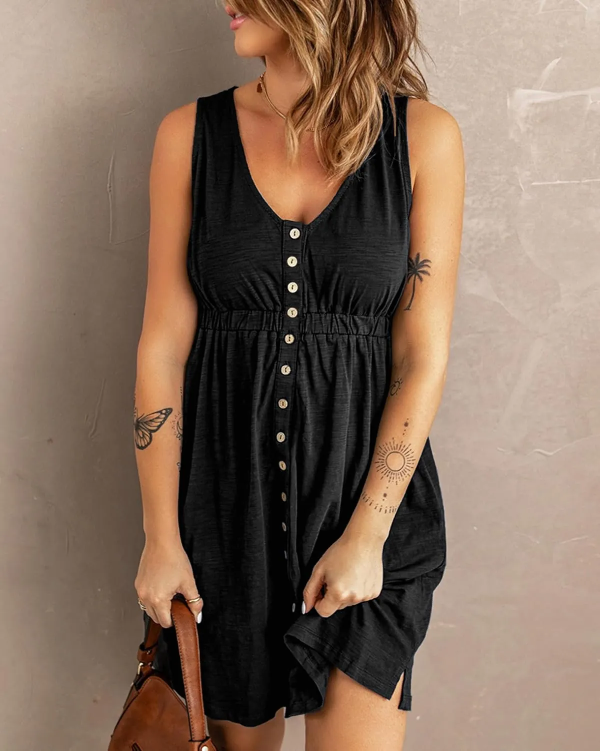 BTFBM Women Sleeveless Summer Dress 2025 Crewneck Ribbed Knit Ruffle Swing Button Down Beach Sun Mini Tank Short Dresses