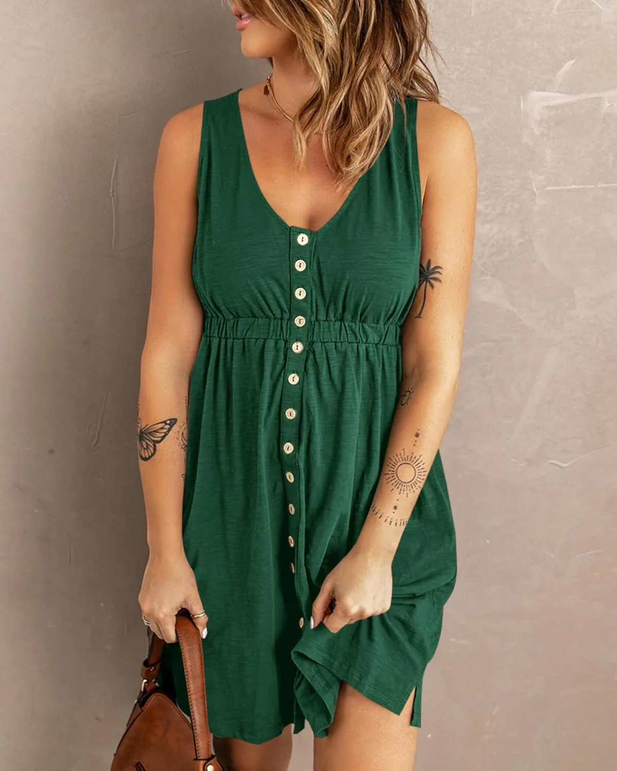 BTFBM Women Sleeveless Summer Dress 2025 Crewneck Ribbed Knit Ruffle Swing Button Down Beach Sun Mini Tank Short Dresses