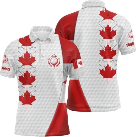 Canadian Flag Men's Golf Polo Shirt with Maple Leaves Design - Patriotic White Golf Ball Skin Shirt Performance Golf Polo Shirt Personalized N6743