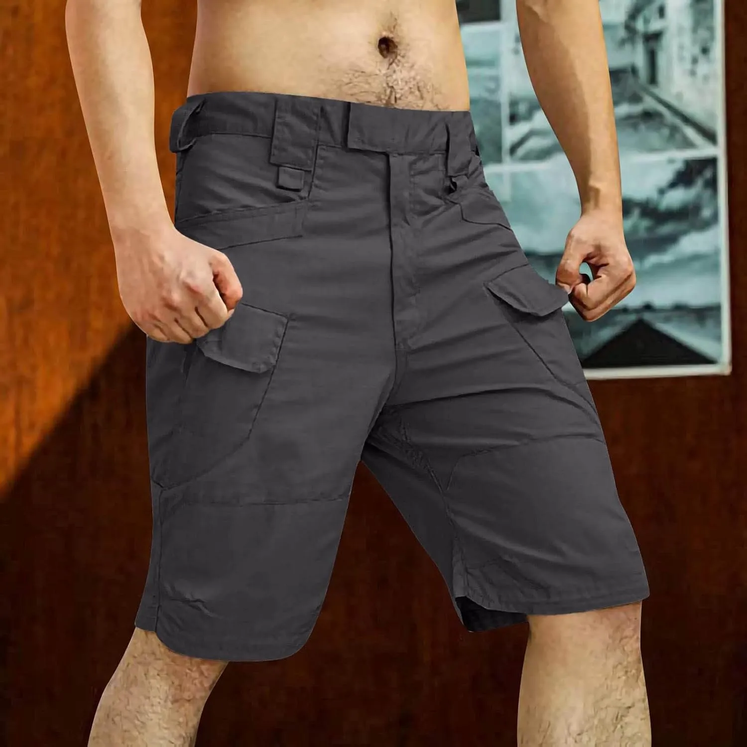 Cargo SweatShorts for Men Summer Outdoor Tactical Pants Solid/Patriotic Printed Military Shorts with Multi Pockets