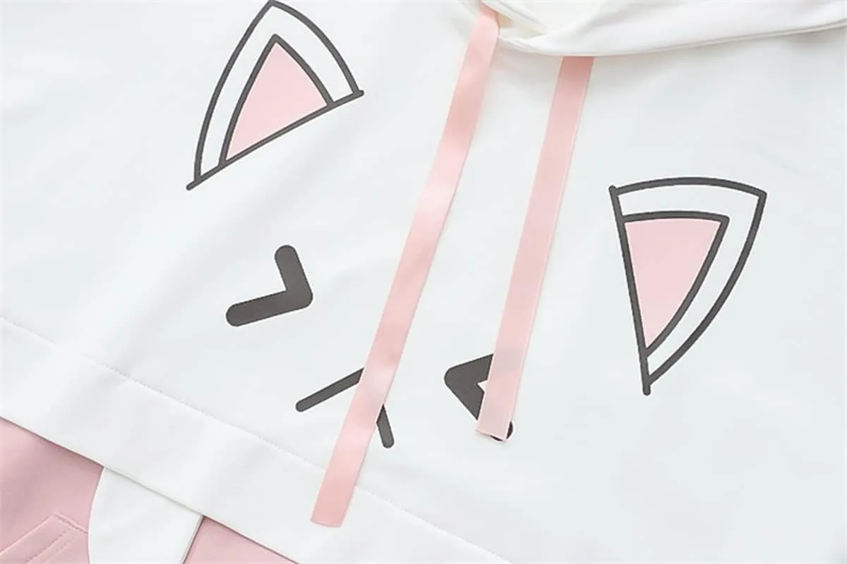 Cat Hoodie for Women Teens Lolita Kawaii Thin Cartoon Graphic Hoodies Printed Casual Long Sleeve Pullover Tops