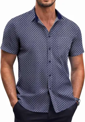 COOFANDY Mens Short Sleeve Button Down Shirts Wrinkle Free Dress Shirts Casual Polka Dot Print Shirt with Pocket