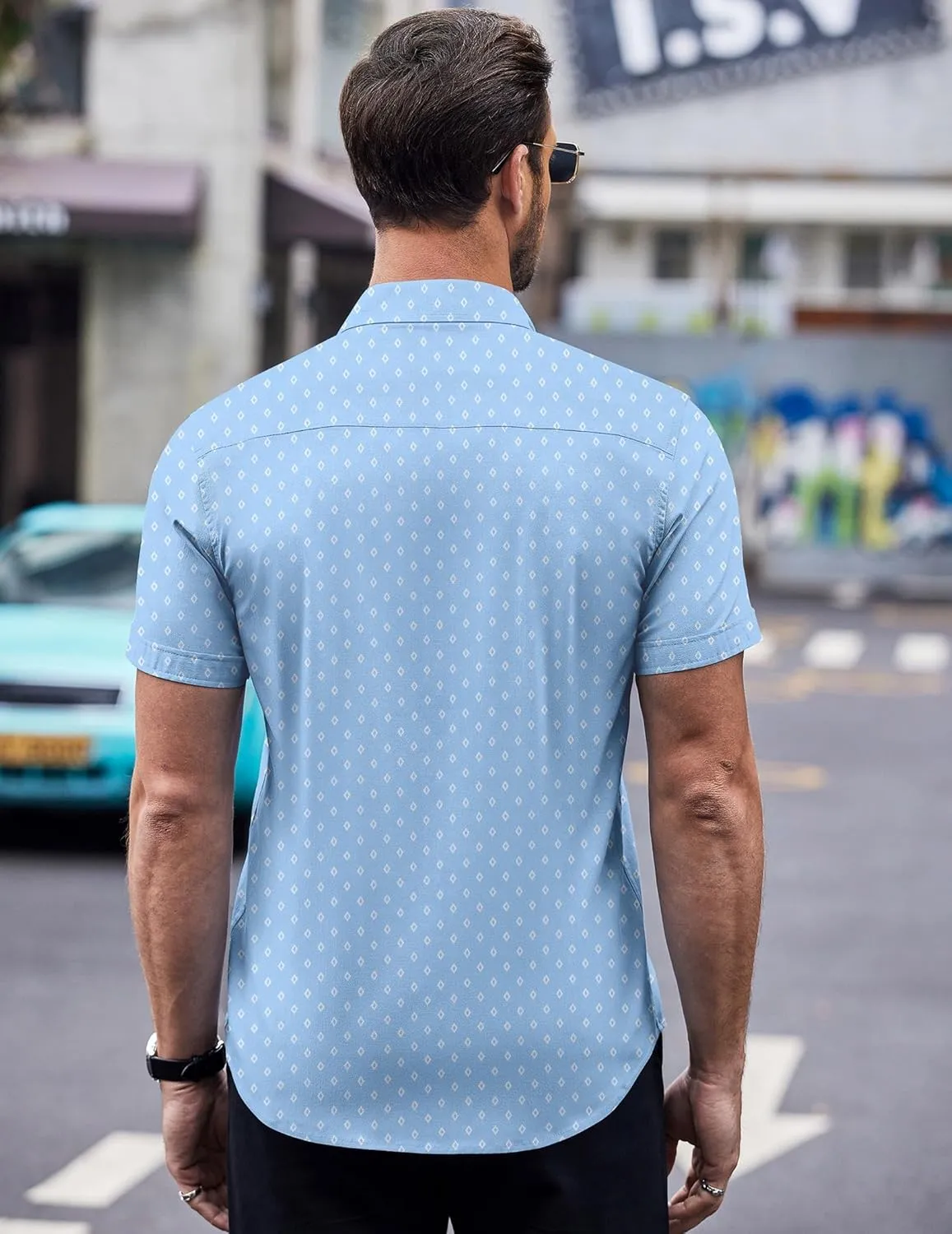 COOFANDY Mens Short Sleeve Button Down Shirts Wrinkle Free Dress Shirts Casual Polka Dot Print Shirt with Pocket
