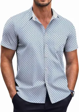 COOFANDY Mens Short Sleeve Button Down Shirts Wrinkle Free Dress Shirts Casual Polka Dot Print Shirt with Pocket