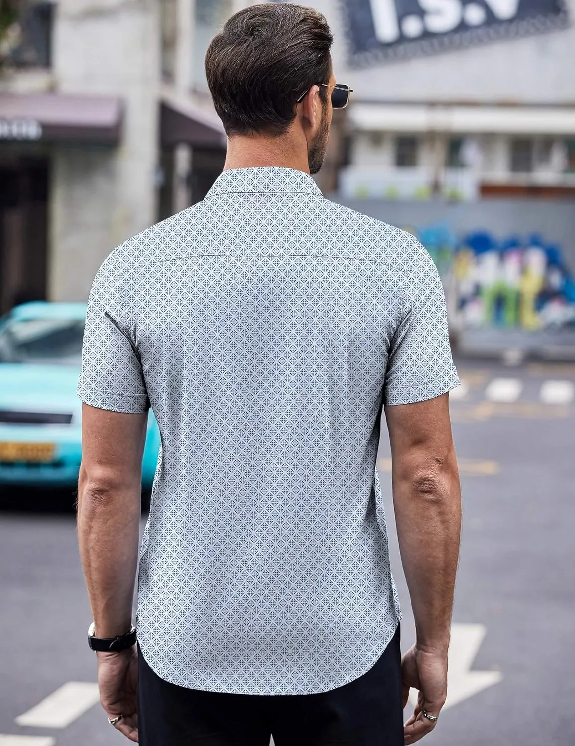 COOFANDY Mens Short Sleeve Button Down Shirts Wrinkle Free Dress Shirts Casual Polka Dot Print Shirt with Pocket