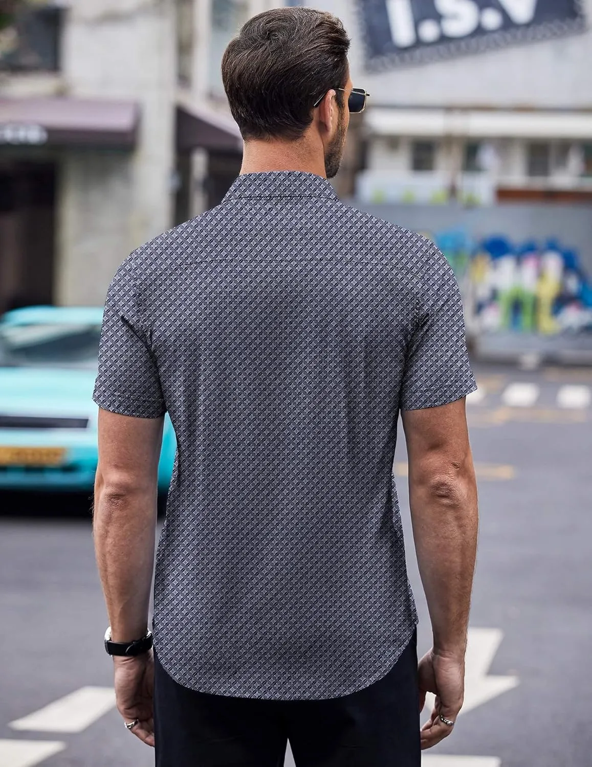 COOFANDY Mens Short Sleeve Button Down Shirts Wrinkle Free Dress Shirts Casual Polka Dot Print Shirt with Pocket