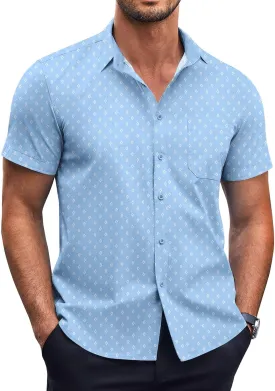 COOFANDY Mens Short Sleeve Button Down Shirts Wrinkle Free Dress Shirts Casual Polka Dot Print Shirt with Pocket