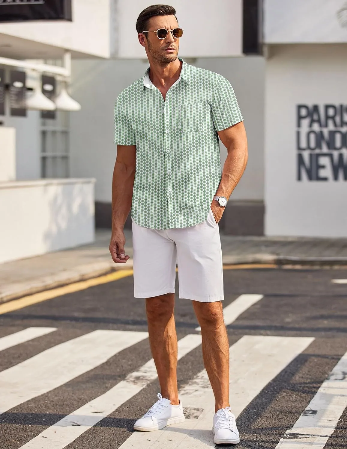 COOFANDY Mens Short Sleeve Button Down Shirts Wrinkle Free Dress Shirts Casual Polka Dot Print Shirt with Pocket