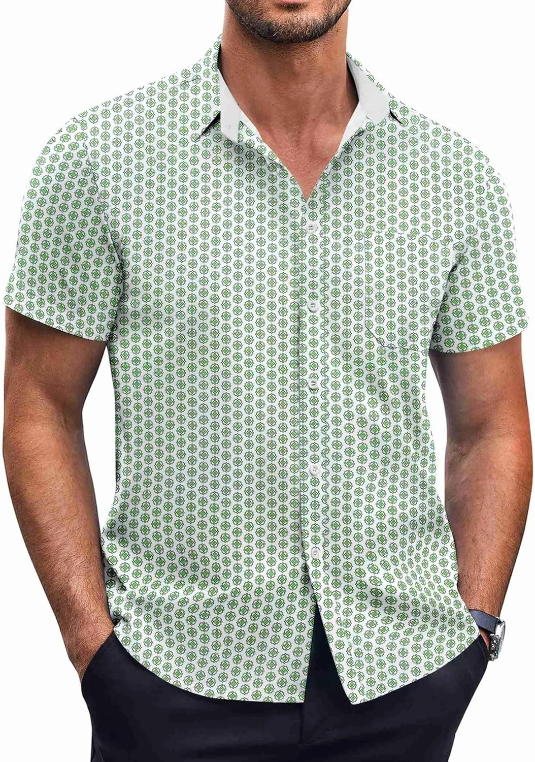 COOFANDY Mens Short Sleeve Button Down Shirts Wrinkle Free Dress Shirts Casual Polka Dot Print Shirt with Pocket