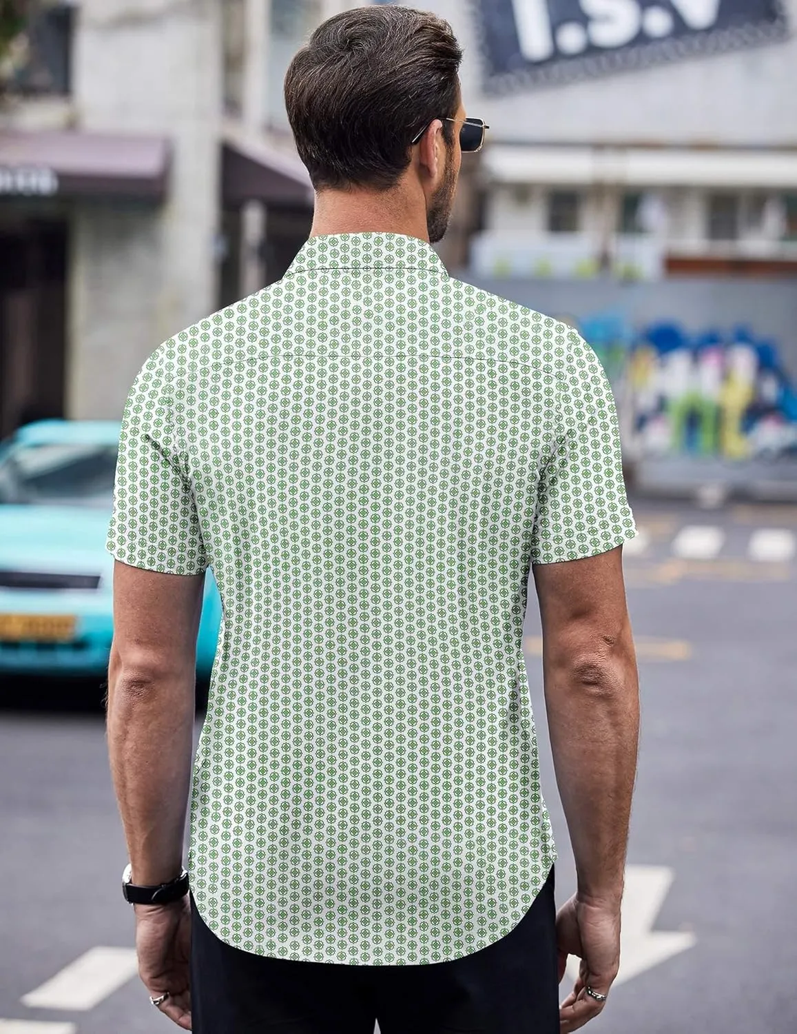 COOFANDY Mens Short Sleeve Button Down Shirts Wrinkle Free Dress Shirts Casual Polka Dot Print Shirt with Pocket