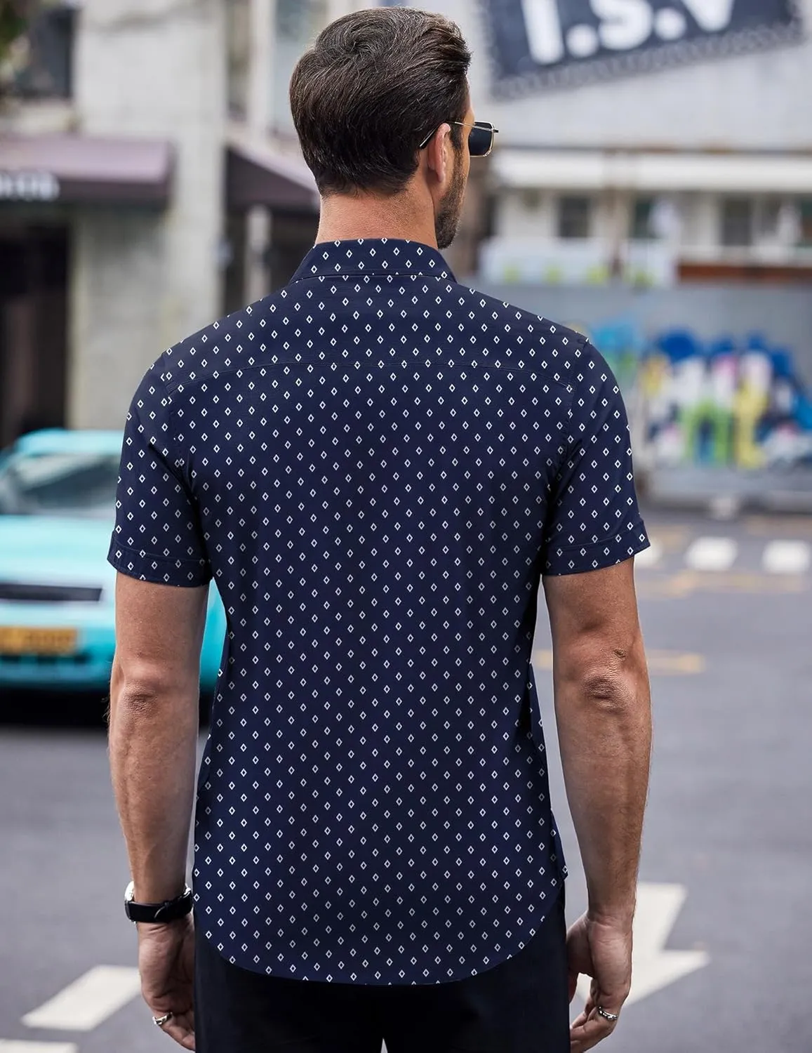 COOFANDY Mens Short Sleeve Button Down Shirts Wrinkle Free Dress Shirts Casual Polka Dot Print Shirt with Pocket