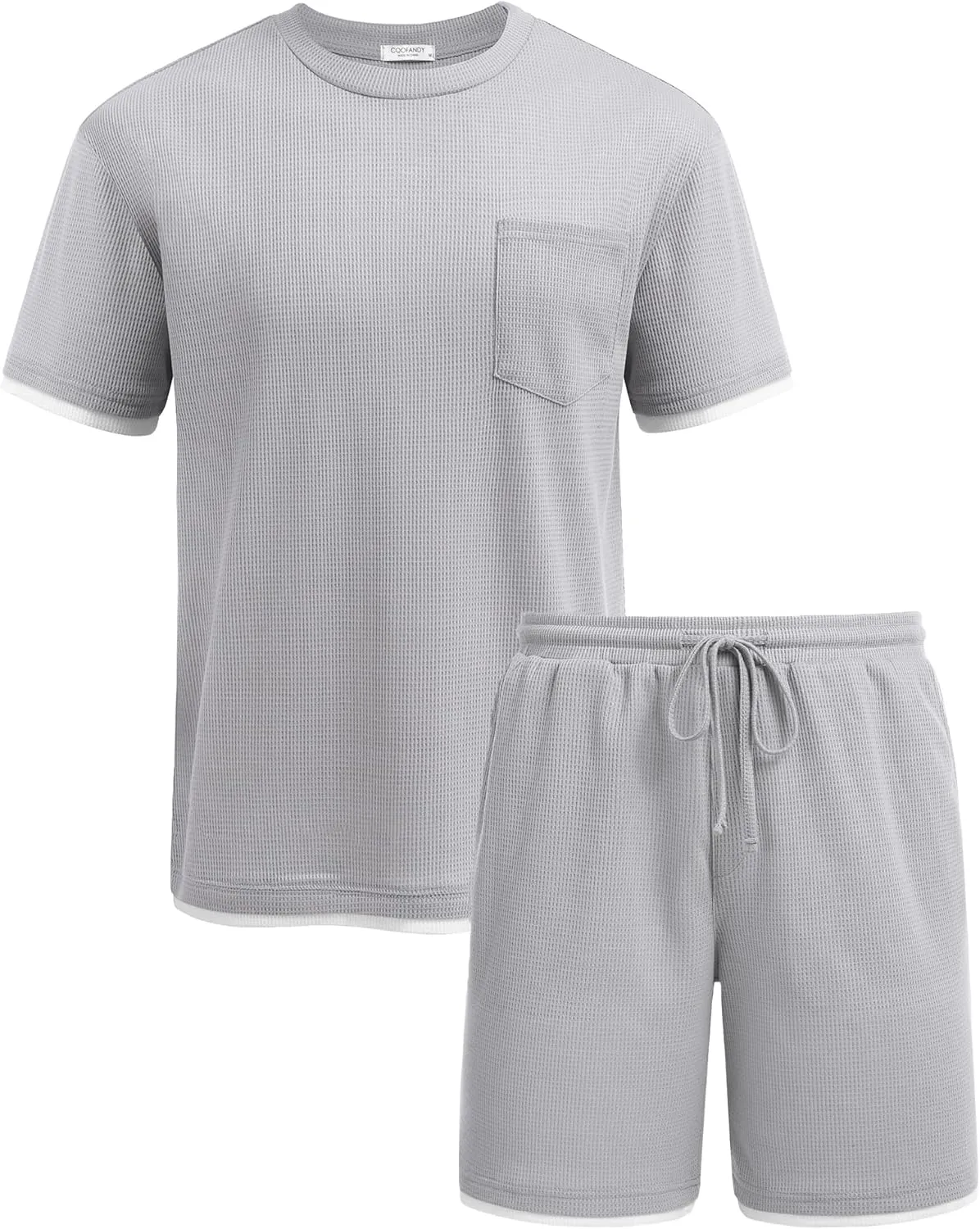 COOFANDY Men's Waffle Shirt and Shorts Set 2 Piece Outfits Casual Summer Tracksuits Set with Pockets