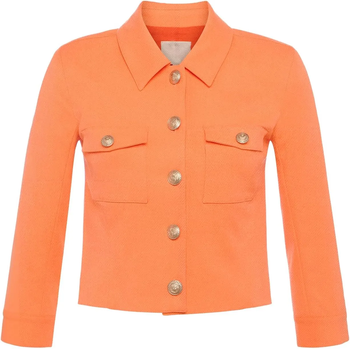 Cropped Summer Jacket for Women 3/4 Sleeve Open Front Casual Jacket Lightweight Button Down Outerwear with Pockets