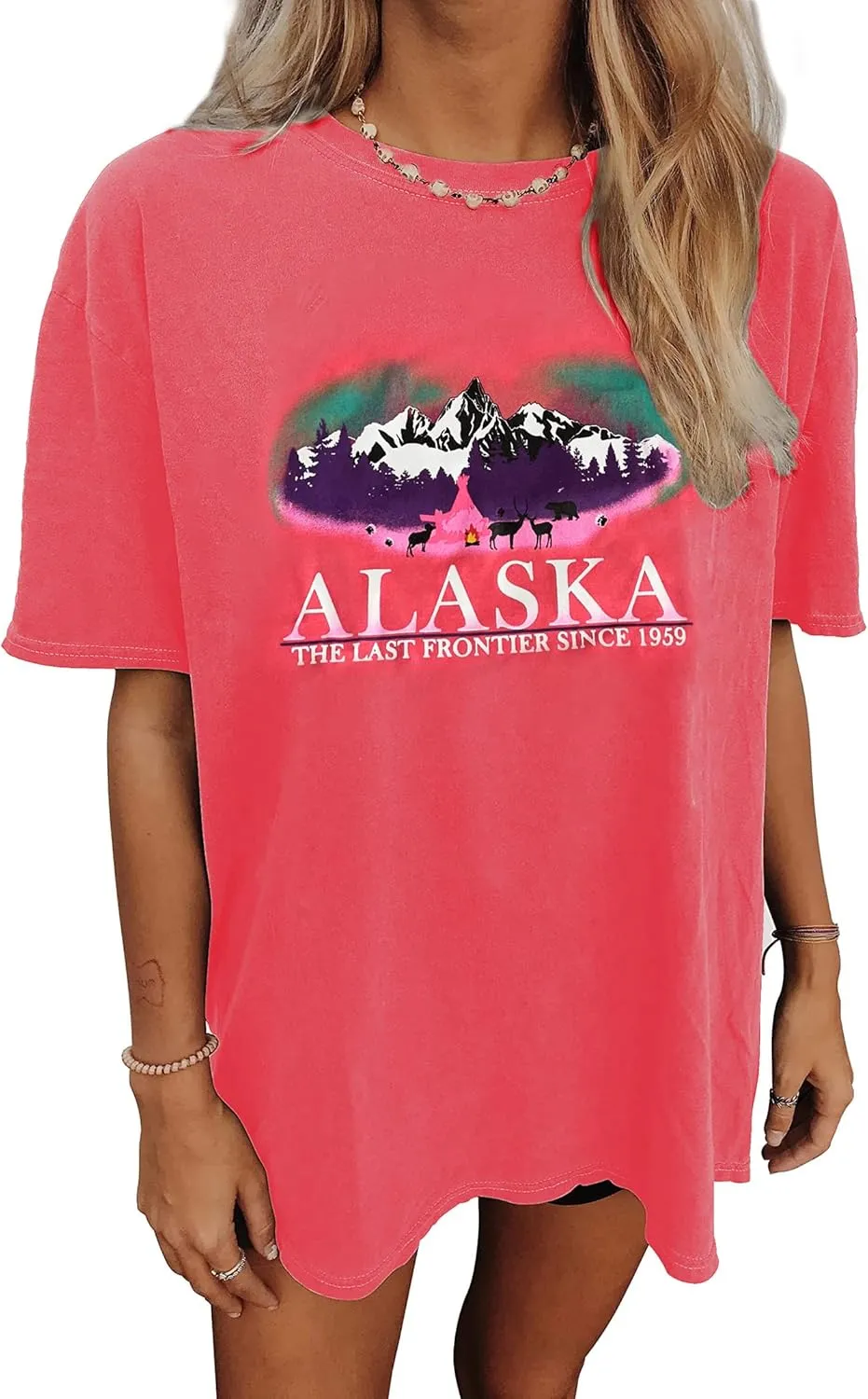 CSDAJIO Women's Graphic Oversized Tshirt Vintage Half Sleeve Round Neck Baggy Tee Summer Casual Tunic Shirt