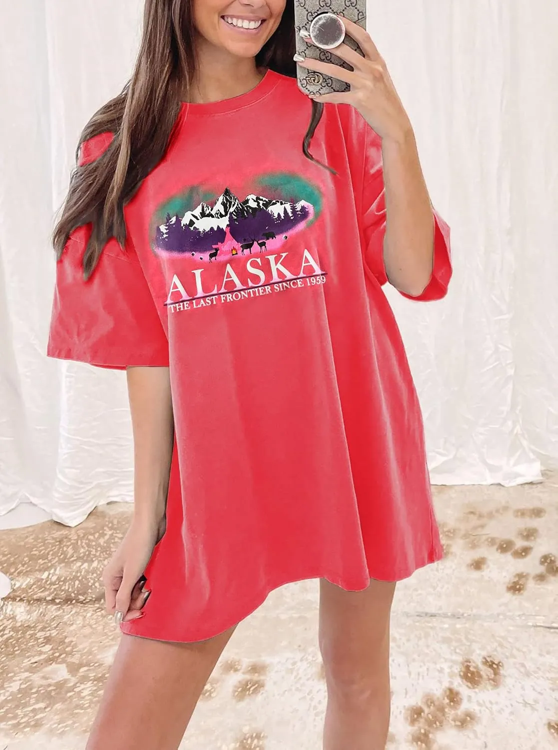 CSDAJIO Women's Graphic Oversized Tshirt Vintage Half Sleeve Round Neck Baggy Tee Summer Casual Tunic Shirt