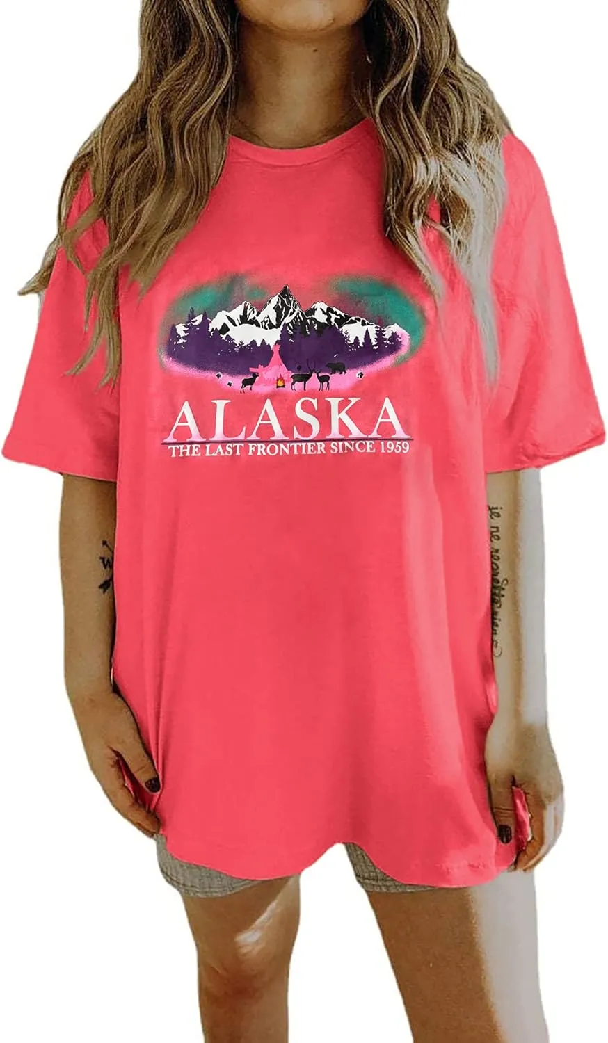 CSDAJIO Women's Graphic Oversized Tshirt Vintage Half Sleeve Round Neck Baggy Tee Summer Casual Tunic Shirt