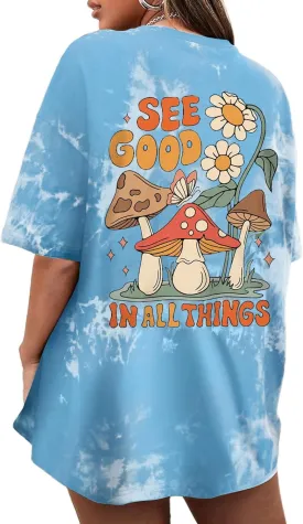 CSDAJIO Women's Trendy Oversized T Shirt Graphic Tee Crewneck Short Sleeve Loose Cute Going Out Summer Tops