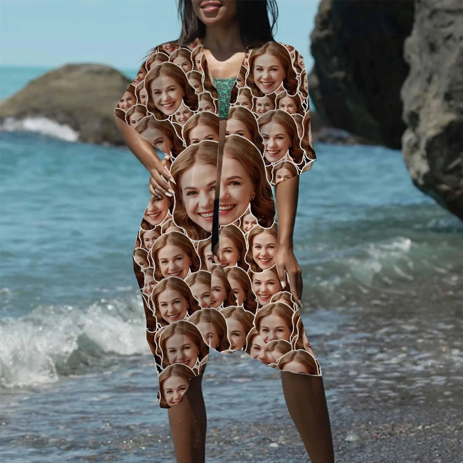 Custom Womens Beach Cover Ups for Swimwear Personalized Face Bathing Suit Coverup Bikini Swimsuit Cover-Up