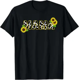 Cute Mama Cow Print Sunflower Mother Flower Mom T-Shirt