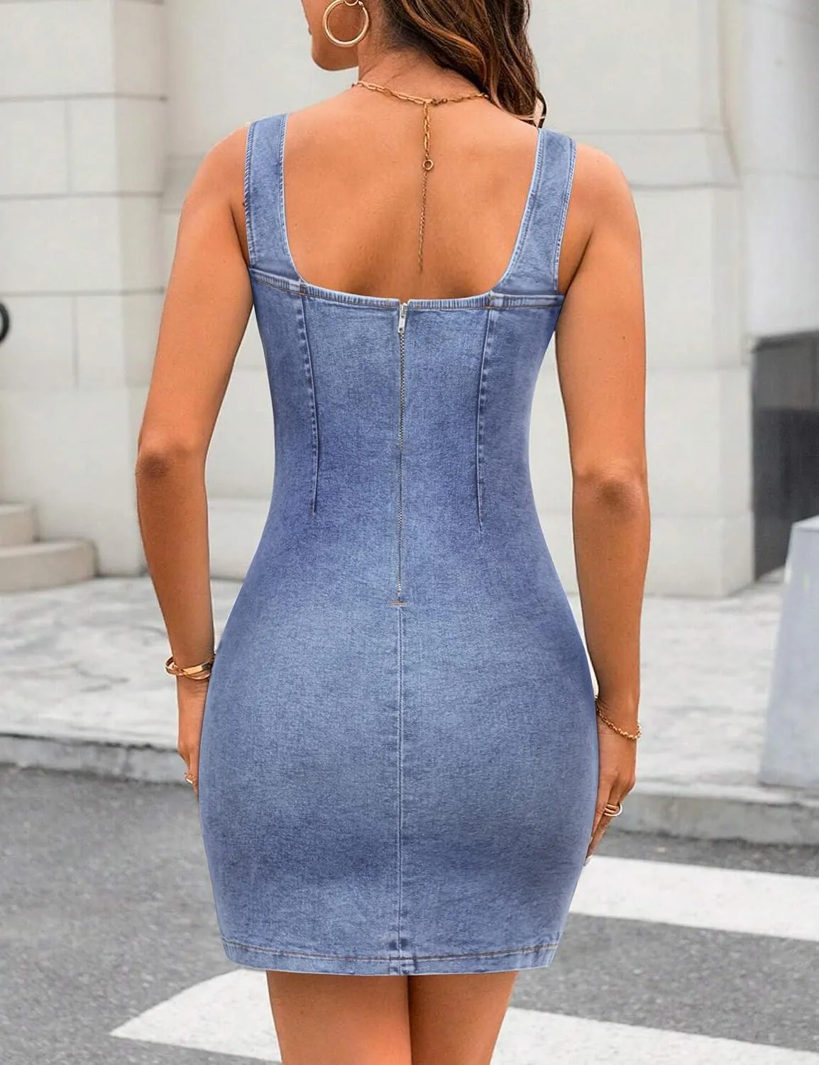 Denim Dress for Women Sexy Sleeveless Jean Dresses Side Slit Slim Womens Denim Frock Vintage Summer Gown for Women 2025