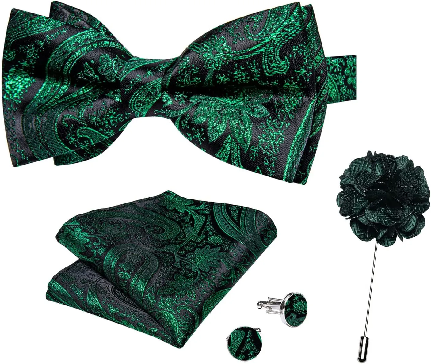 DiBanGu 5PCS Men's Suit Vest and Bow Tie Pocket Square Cufflinks Lapel Pin Set Shawl Collar Paisley Waistcoat Wedding Party