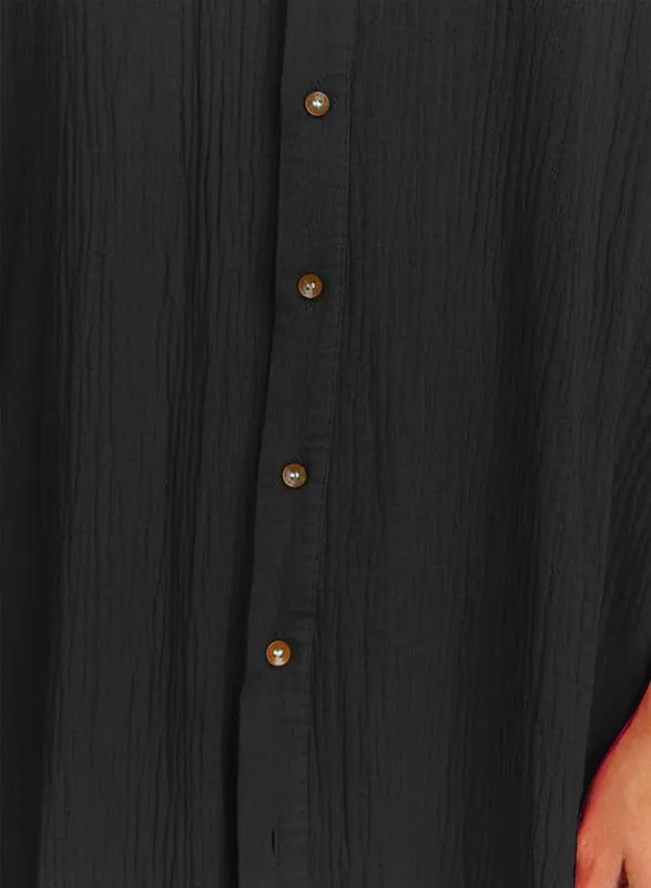 Dokotoo Womens Casual Short Sleeve Side Split Button Down Long Kimonos Cardigans Swimsuit Cover Ups Summer Beach Dress