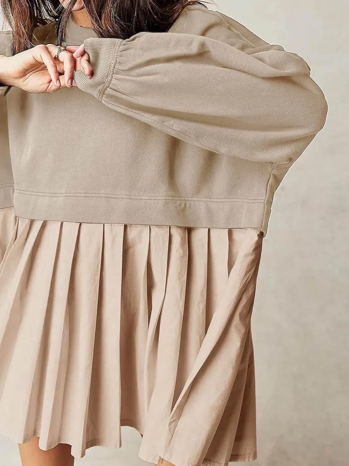 Dokuritu Sweatshirt Dress Women Crew Neck Long Sleeve Patchwork Pullover Tops Flowy Oversized Sweatshirt Mini Dress