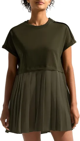 Dokuritu Sweatshirt Dress Women Crew Neck Long Sleeve Patchwork Pullover Tops Flowy Oversized Sweatshirt Mini Dress