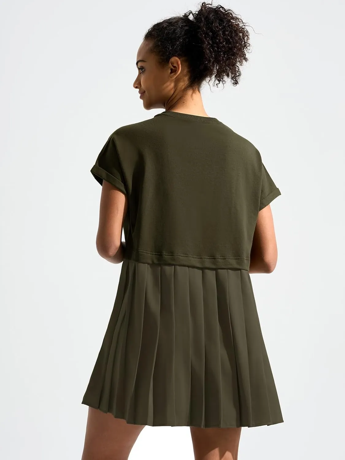 Dokuritu Sweatshirt Dress Women Crew Neck Long Sleeve Patchwork Pullover Tops Flowy Oversized Sweatshirt Mini Dress