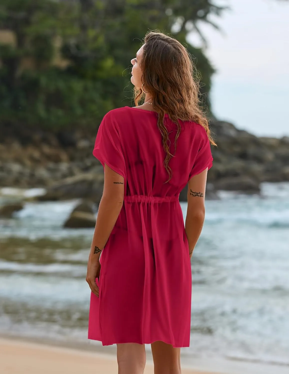 Ekouaer Bathing Suit Cover Up Chiffon Swim Suit Coverup Tie Front Sheer Beach Kimono Coverups Swimwear Cardigans