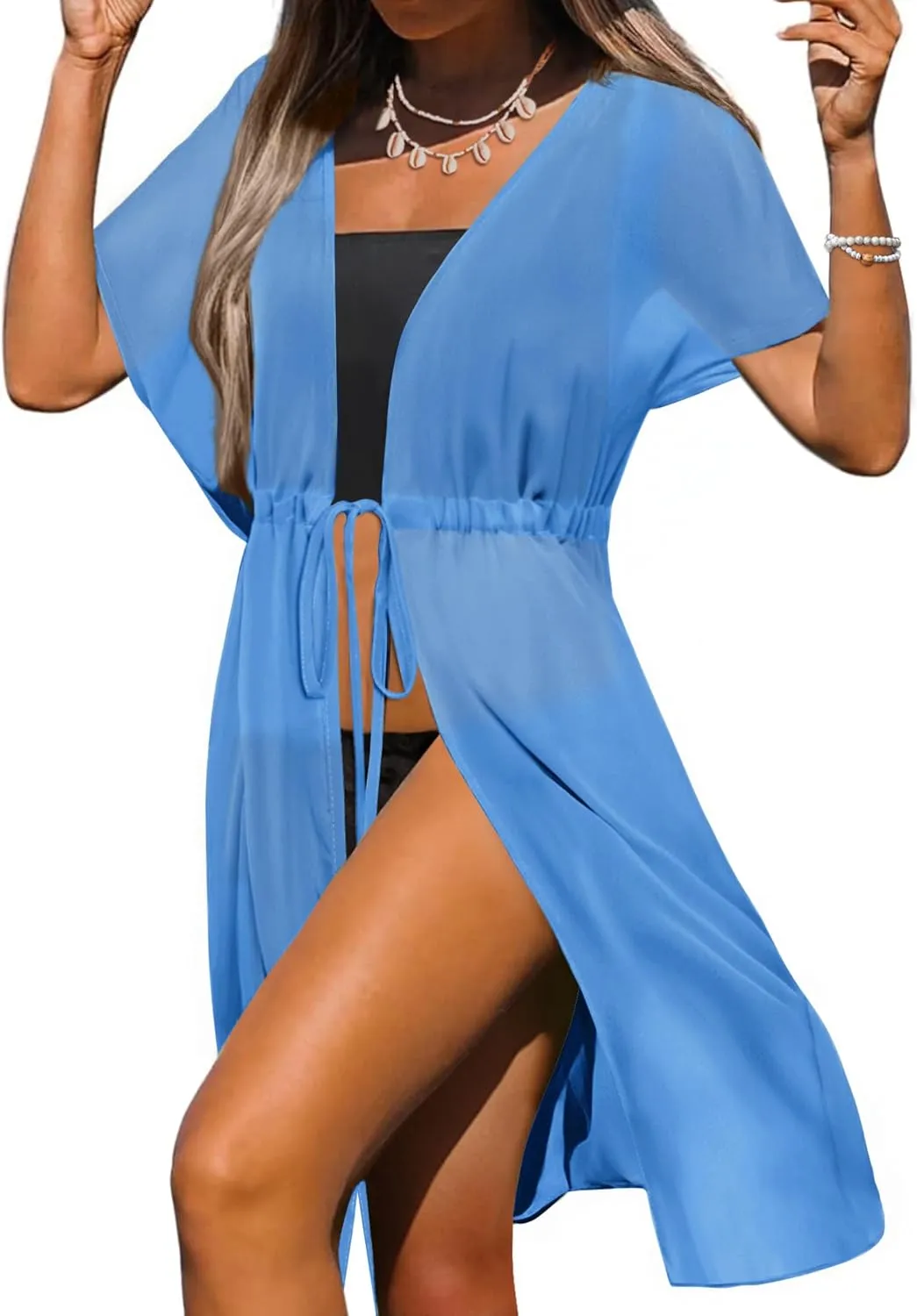 Ekouaer Bathing Suit Cover Up Chiffon Swim Suit Coverup Tie Front Sheer Beach Kimono Coverups Swimwear Cardigans