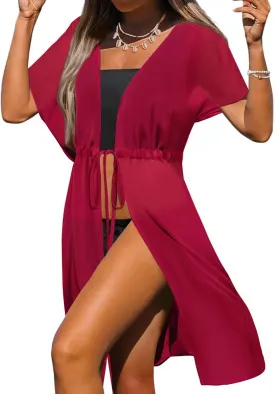 Ekouaer Bathing Suit Cover Up Chiffon Swim Suit Coverup Tie Front Sheer Beach Kimono Coverups Swimwear Cardigans