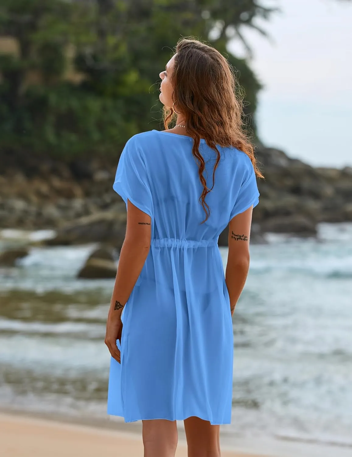 Ekouaer Bathing Suit Cover Up Chiffon Swim Suit Coverup Tie Front Sheer Beach Kimono Coverups Swimwear Cardigans