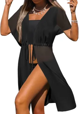 Ekouaer Bathing Suit Cover Up Chiffon Swim Suit Coverup Tie Front Sheer Beach Kimono Coverups Swimwear Cardigans