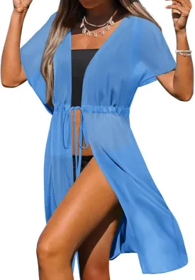 Ekouaer Bathing Suit Cover Up Chiffon Swim Suit Coverup Tie Front Sheer Beach Kimono Coverups Swimwear Cardigans
