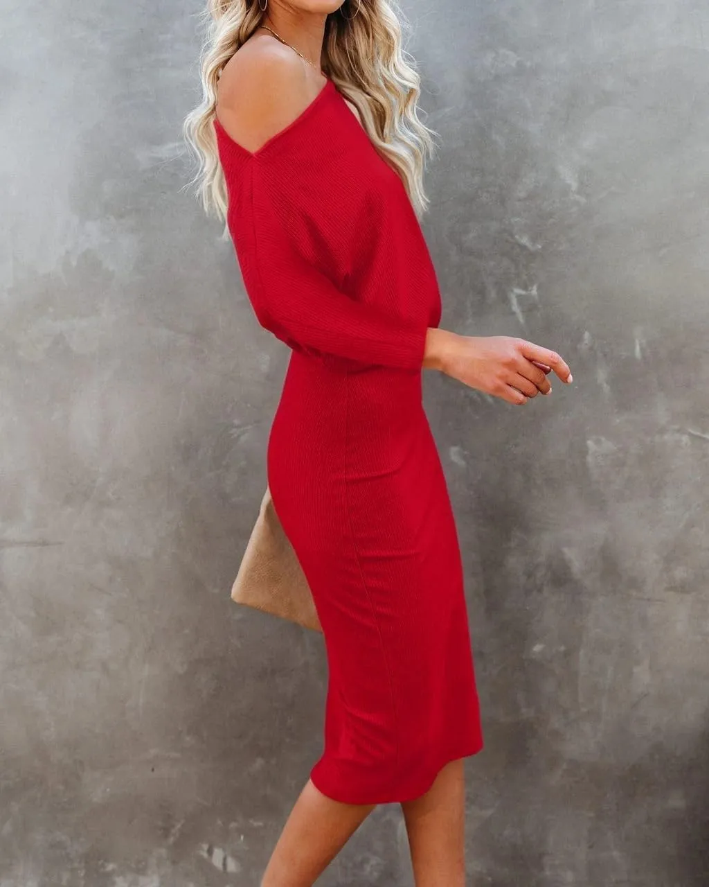 Ezbelle Women's Off The Shoulder 3/4 Sleeve Batwing HIPS-Wrap Pencil Party Sexy Bodycon Midi Dress