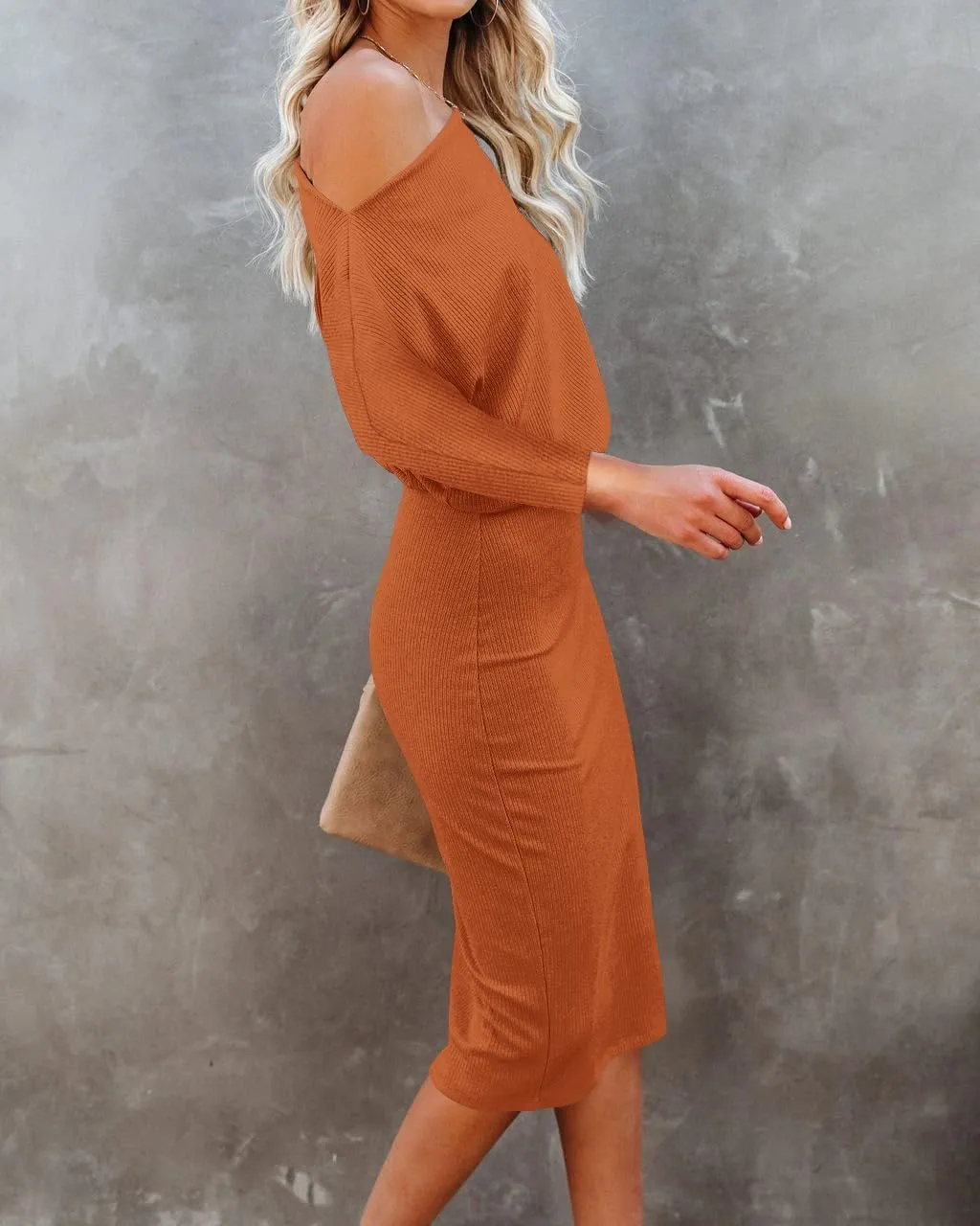 Ezbelle Women's Off The Shoulder 3/4 Sleeve Batwing HIPS-Wrap Pencil Party Sexy Bodycon Midi Dress