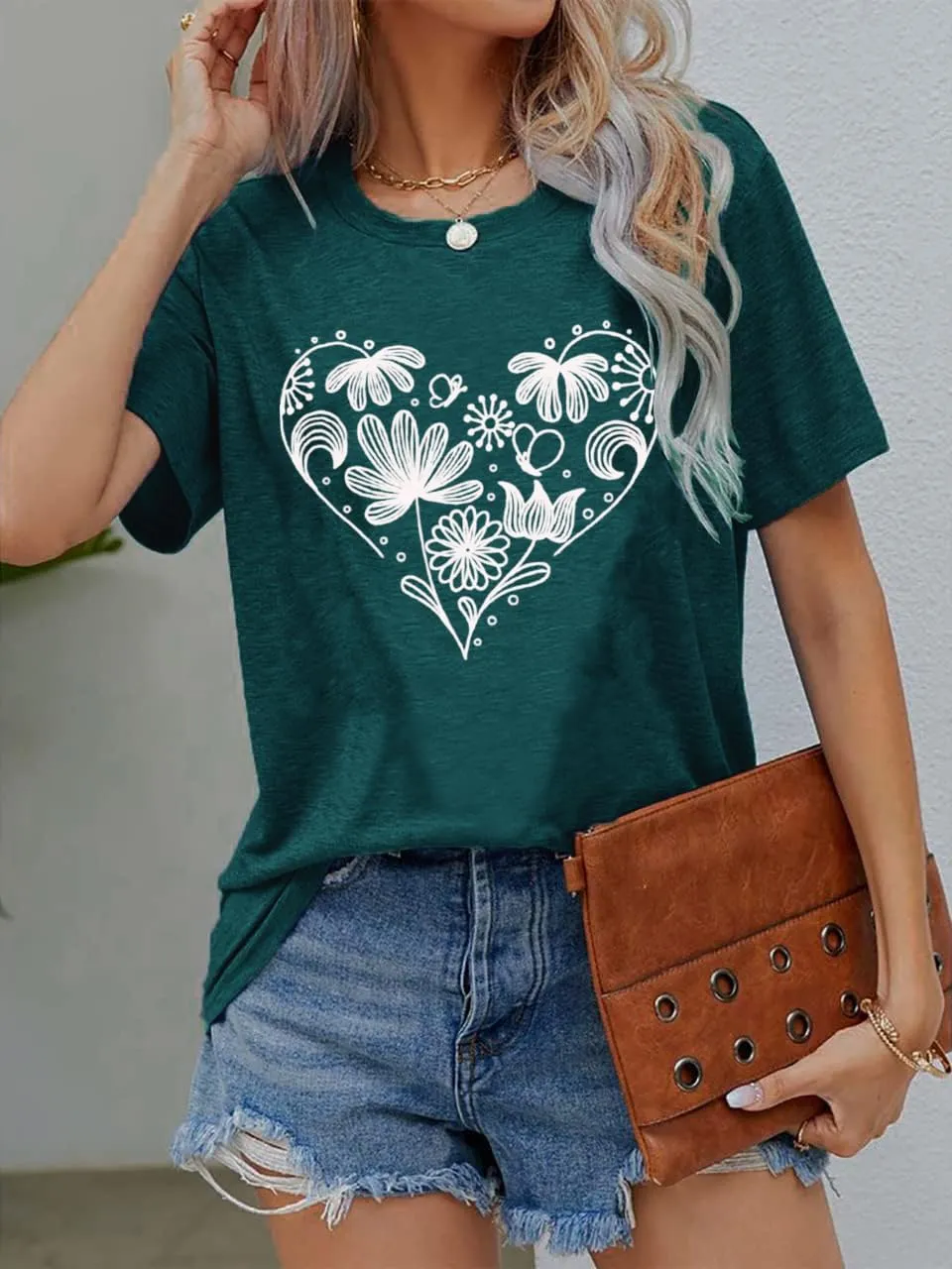Flower Tshirts Shirts for Women Cute Dandelion Tshirt Casual Short Sleeve Wildflower Floral Heart Print Graphic Tee Tops