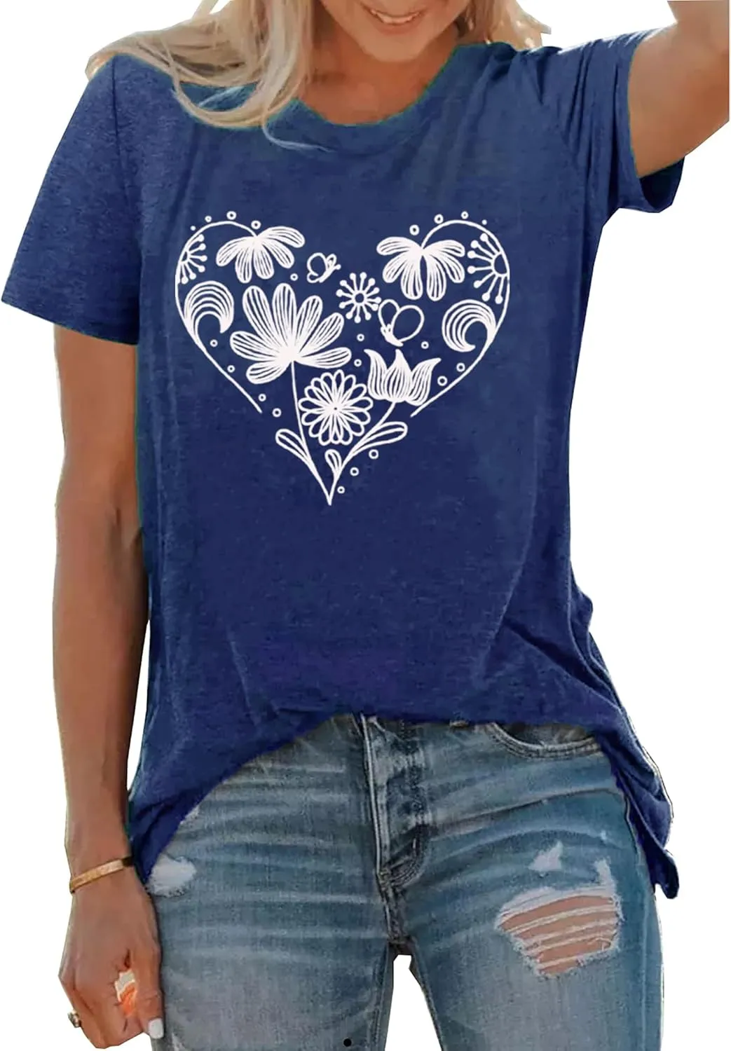 Flower Tshirts Shirts for Women Cute Dandelion Tshirt Casual Short Sleeve Wildflower Floral Heart Print Graphic Tee Tops