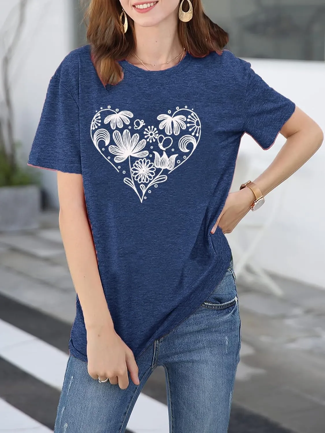 Flower Tshirts Shirts for Women Cute Dandelion Tshirt Casual Short Sleeve Wildflower Floral Heart Print Graphic Tee Tops